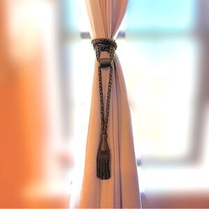 2 Avocado Green Silk Tiebacks with Tassels - European Vintage Charm